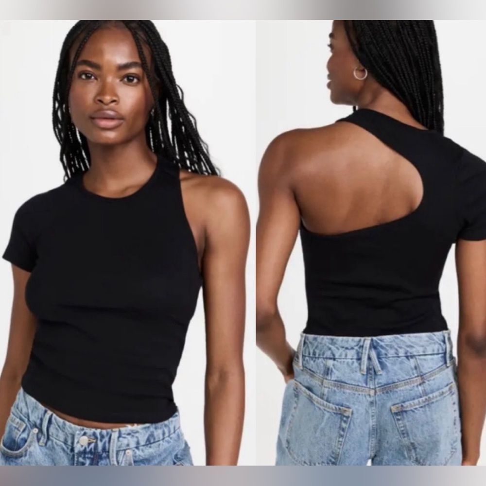 Good American NWT Asymmetric Black Open Back Tee - Size 6